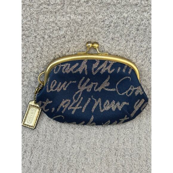 Coach 1941 Blue Gold Logo Print Kisslock Coin Purse #64273 - Picture 1 of 7